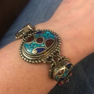 turquoise and coral bracelet held for n_hamicksburg